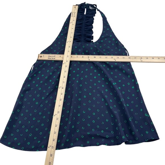 Naked Zebra Navy & Green Polka Dot Ruffle Halter Top Small blouse - Picture 2 of 5